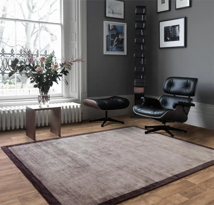 Asiatic blade border charcoal moleskin 09 Brown, Grey Living Room Rug.