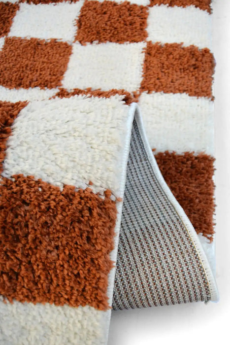 Homemaker snug melrose checks terracotta Orange Living Room Geometric Rug.