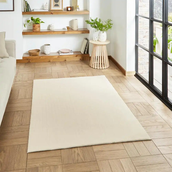 Think Rugs bay washable cream Ivory Living Room Shaggy Rug.