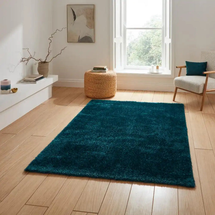 Think Rugs lux shaggy dark green Green Living Room Shaggy Rug.