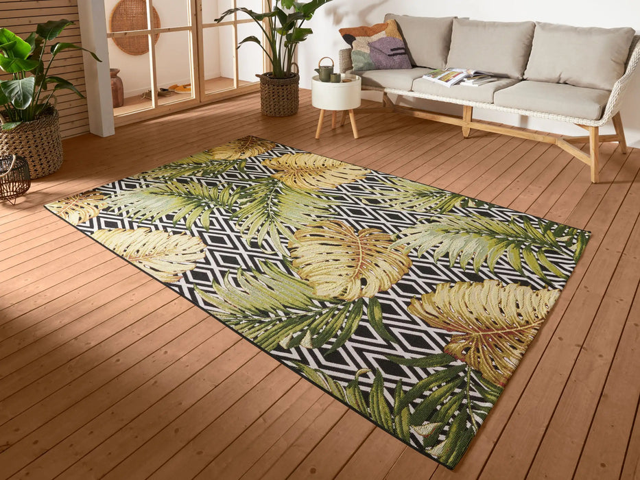 Hanse Home flair diamonds and leaves Green, Black, Multicoloured Living Room Floral Rug.