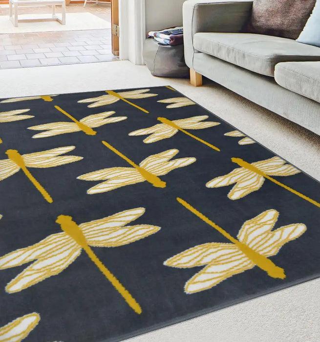Homemaker maestro dragonfly charcoal Grey Living Room  Rug.