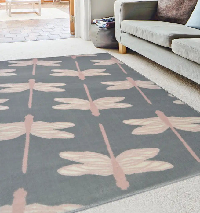 Homemaker maestro dragonfly silver Grey Living Room Rug.