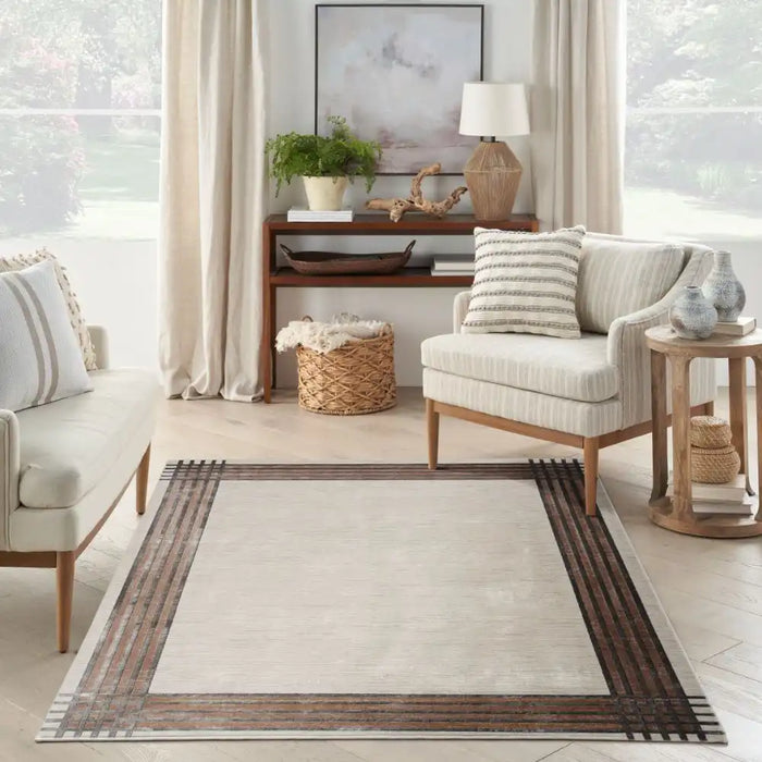 Nourison desire nourison dsr01 ivory silver Grey, Ivory Living Room Geometric Rug.