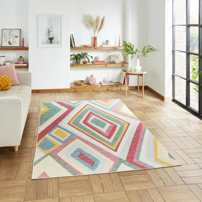 Think Rugs spectrum indoor outdoor e9335 multi Multicoloured Living Room Geometric Rug.