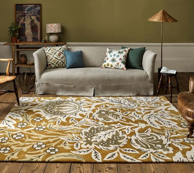 Morris & Co morris and co elmcote gold 127806 Green Living Room Wool Rug.
