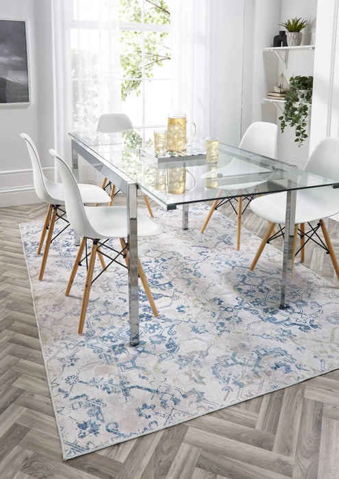 Origins washable soho floence multi Blue, Ivory, Multicoloured Living Room Geometric Rug.