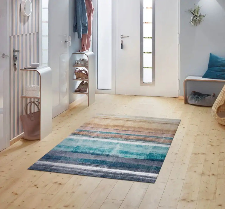 Wash + Dry decor frerik Blue, Beige, Multicoloured Living Room Washable Rug.