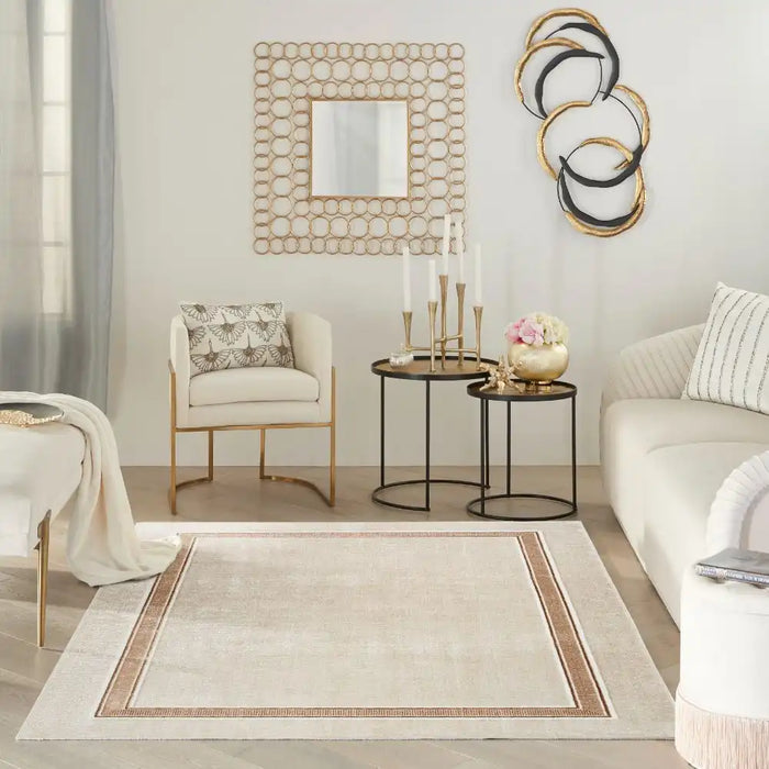 Nourison glitz glz08 ivory cream Ivory, Cream Living Room Geometric Rug.