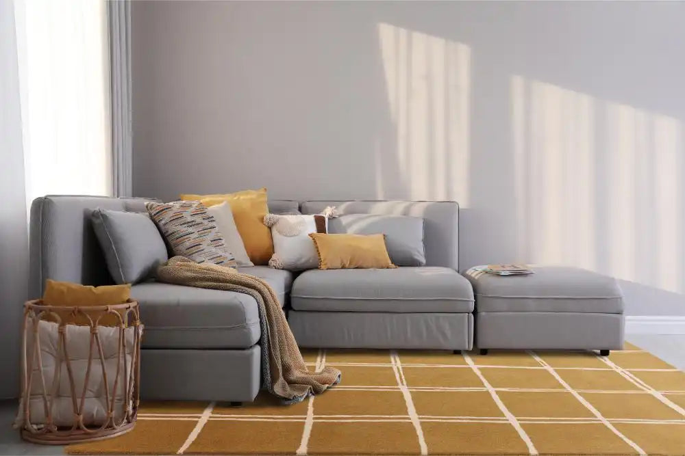 Asiatic albany asiatic grid gold Yellow Living Room Geometric Rug.