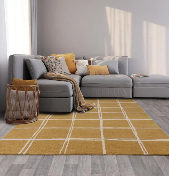 Asiatic albany asiatic grid gold Yellow Living Room Geometric Rug.