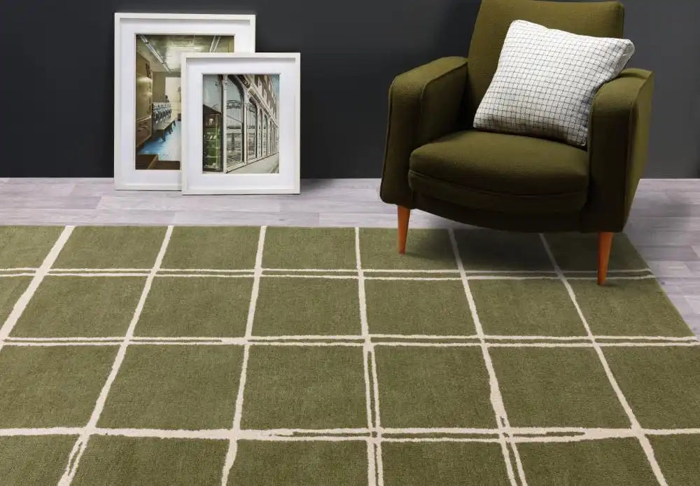 Asiatic albany asiatic grid olive Green Living Room Geometric Rug.