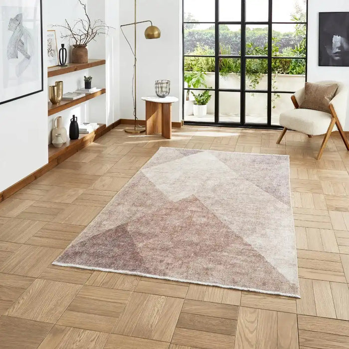 Think Rugs whisper think washable h1065 beige brown Brown, Beige Living Room Washable Rug.