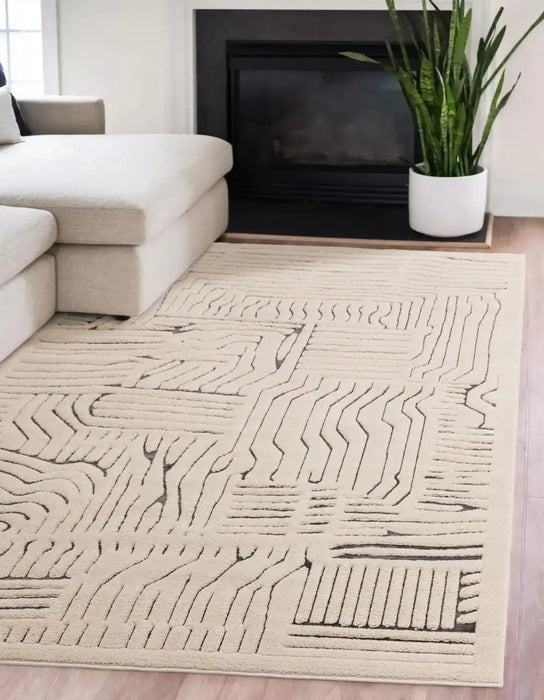 Asiatic valley ivory charcoal route Grey, Ivory Living Room Geometric Rug.