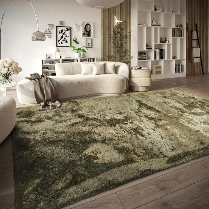 Elle Decoration elle cosy jungle green Green Living Room Shaggy Rug.