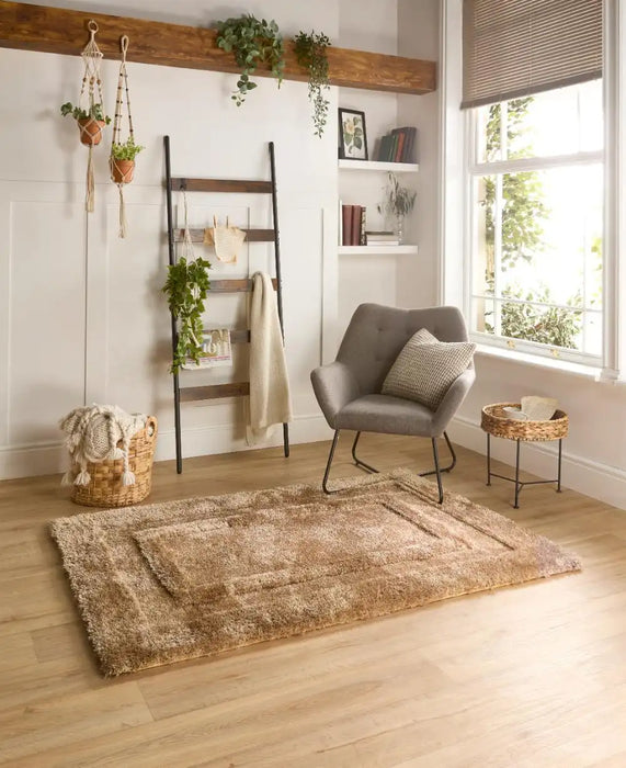 Origins frame latte Brown Living Room Geometric Rug.