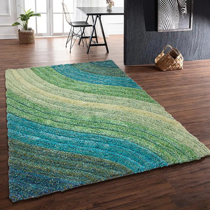 Rug Style 3d ultimate shaggy lena teal Blue, Teal Living Room Geometric Rug.