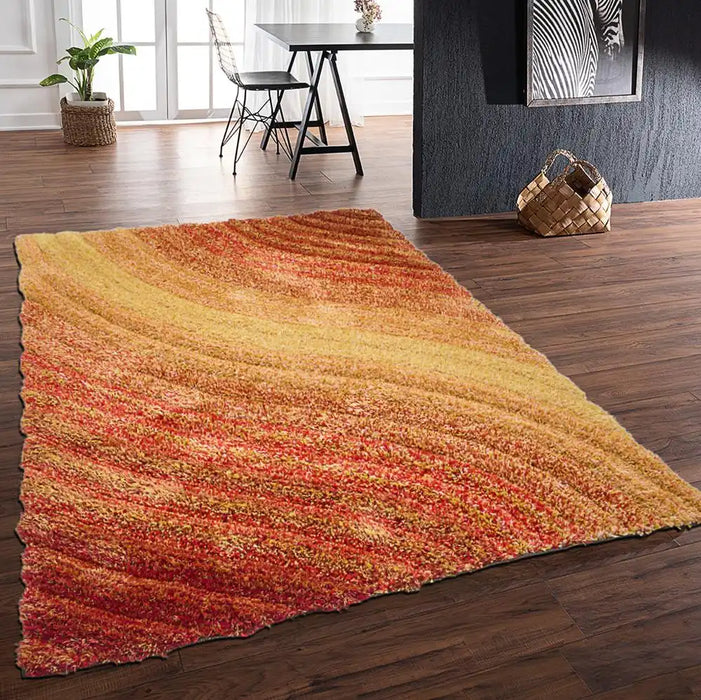Rug Style 3d ultimate shaggy lena terracotta Orange Living Room Geometric Rug.