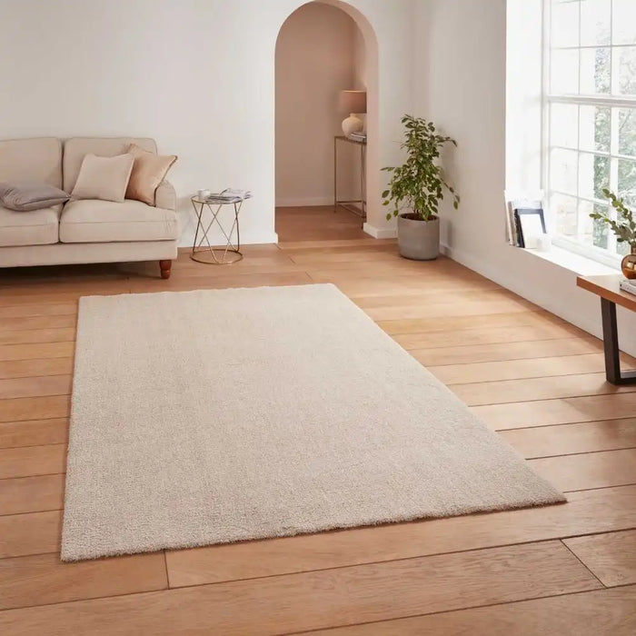 Think Rugs kara washable linen Beige Living Room Shaggy Rug.