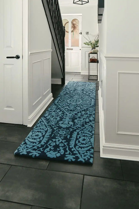 Woven Edge woven edge runners lucia c2 blue Blue Living Room Wool Rug.