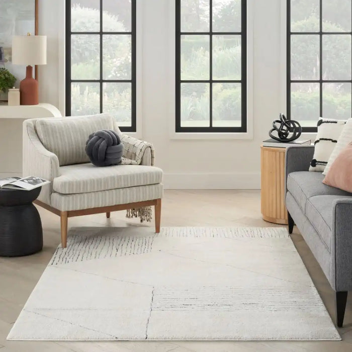 Nourison modern comfort mnc02 ivory black Black, Ivory Living Room Rug.