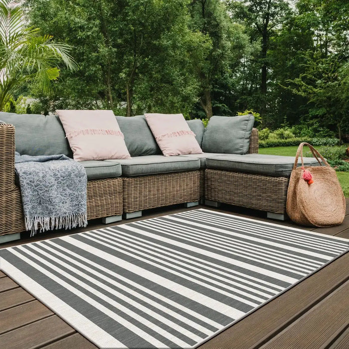 Likewise Matting duo weave indoor outdoor modern stripes grey Grey Outdoor Flat Weave Rug.