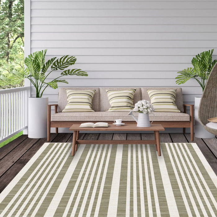 Likewise Matting duo weave indoor outdoor modern stripes natural Beige, Ivory Outdoor Flat Weave Rug.