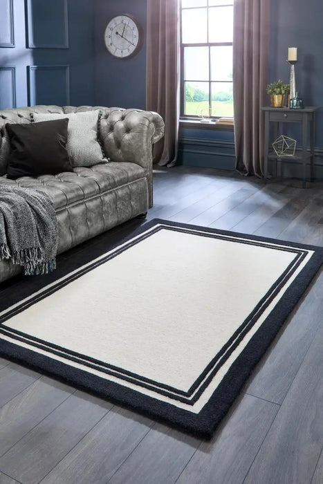 Origins piper monochrome Black, Ivory Living Room Wool Rug.