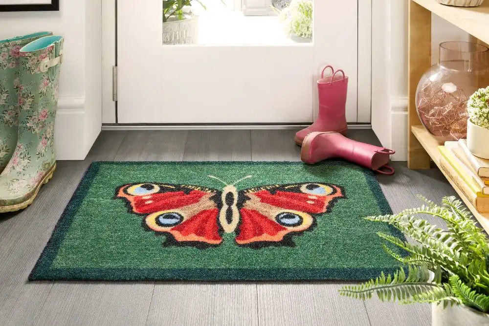 My Mats nylon indoor my butterfly Brown, Green, Multicoloured Kitchen Washable Rug.