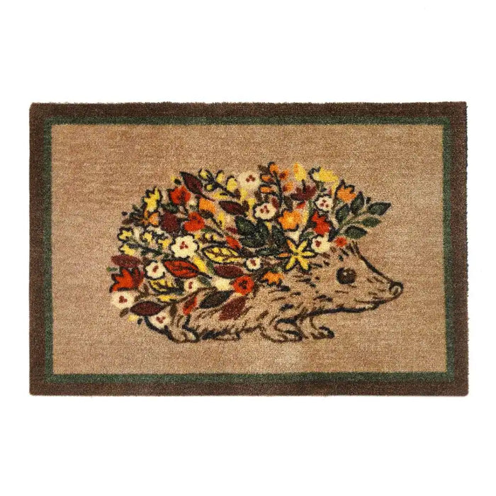 My Mats nylon indoor my floral hedgehog Brown, Multicoloured Kitchen Washable Rug.