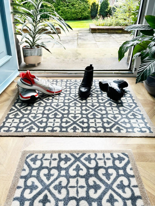 My Mats nylon indoor my harlequin tile blue Blue, Ivory Kitchen Washable Rug.