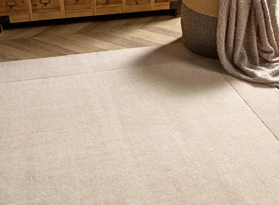 Origins borders natural Beige Living Room Wool Rug.