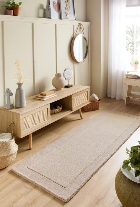 Origins borders natural Beige Living Room Wool Rug.