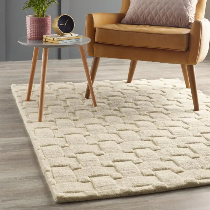 Origins basket weave 3d new ivory Ivory Living Room Wool Rug.