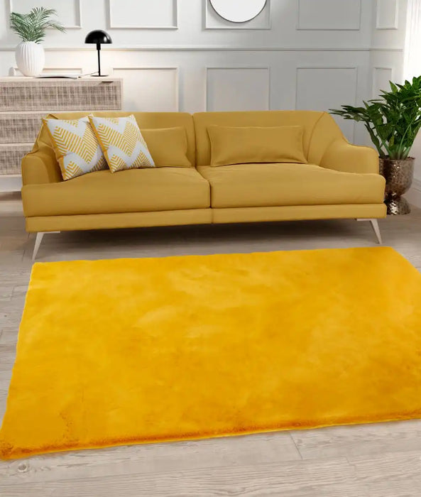 HMC luxe faux fur ochre Yellow Living Room Rug.