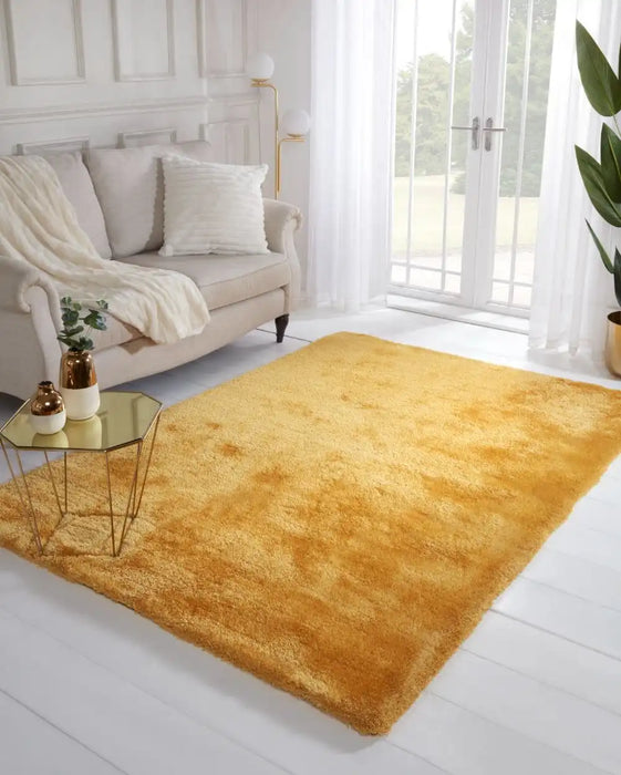 HMC indigo ochre Yellow Living Room Shaggy Rug.