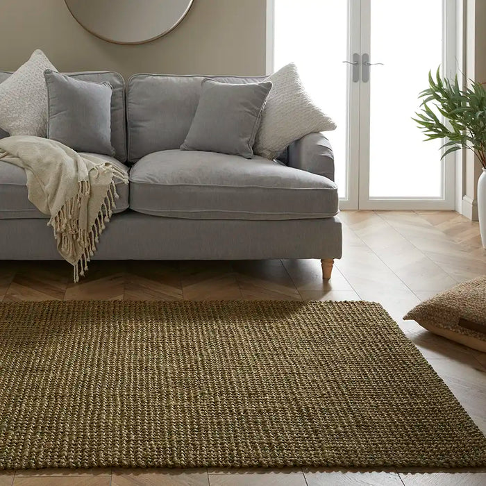 Esselle whitefield boucle olive Green Living Room Natural Fibre Rug.