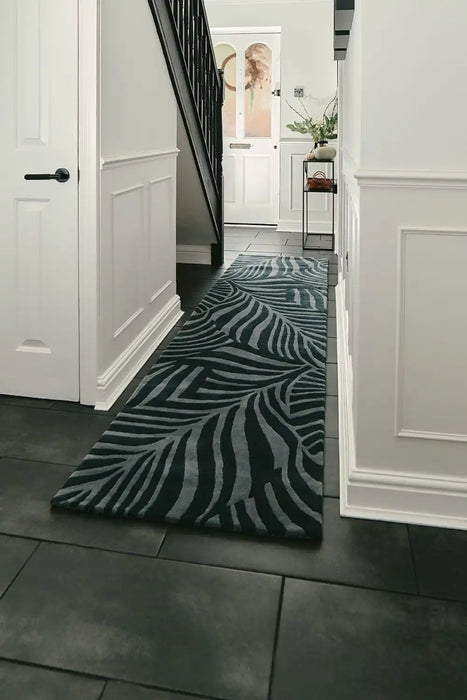 Woven Edge woven edge runners paradise c4 charcoal grey Grey, Black Living Room Wool Rug.
