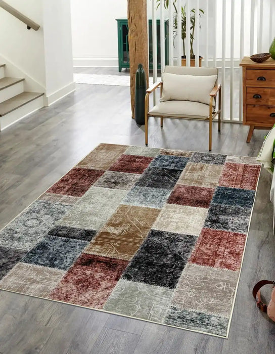 Likewise Matting toyko patchwork Multicoloured Living Room Geometric Rug.