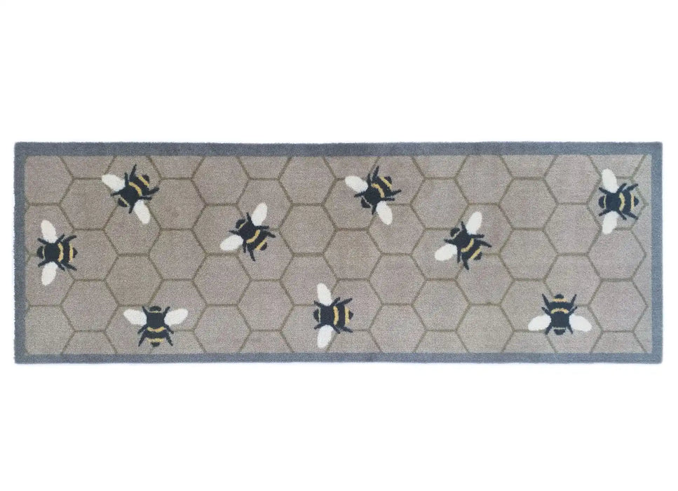 My Mats nylon indoor pattern my bee Grey, Yellow, Multicoloured Kitchen  Washable Rug.