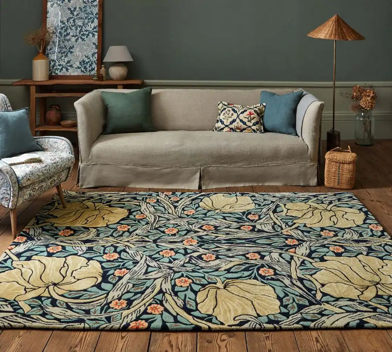 Morris & Co morris and co pimpernel indigo 028818 Multicoloured Living Room Wool Rug.