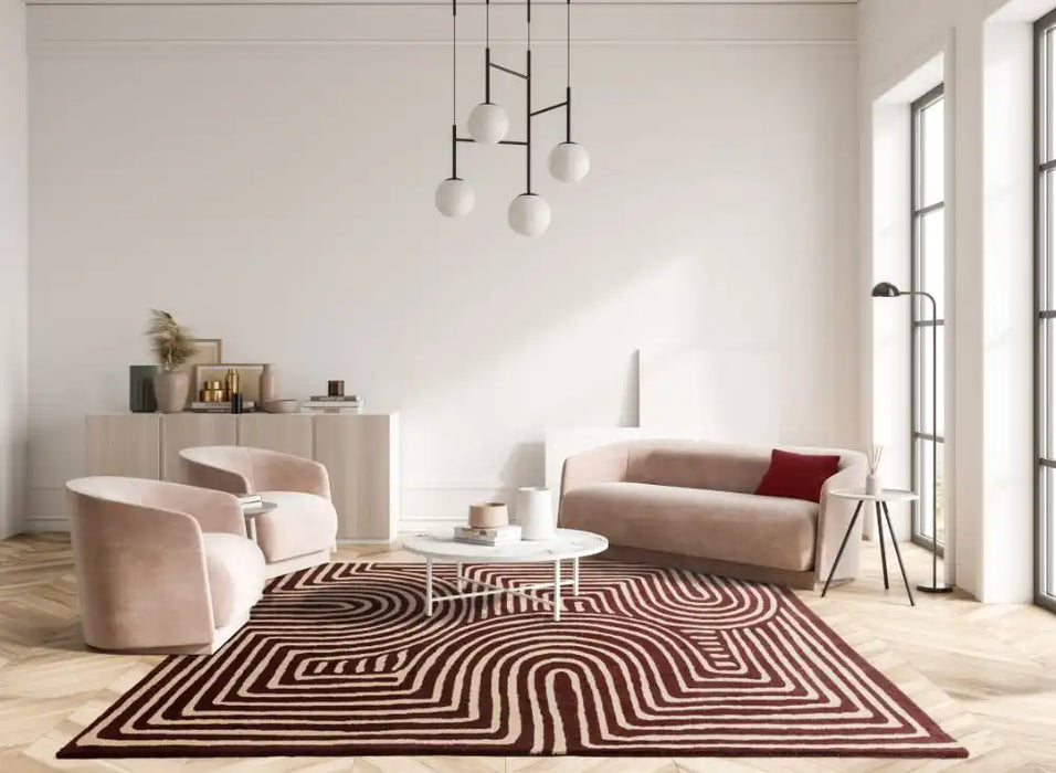 Asiatic reef rf 29 curve plum Purple, Cream Living Room Wool Rug.