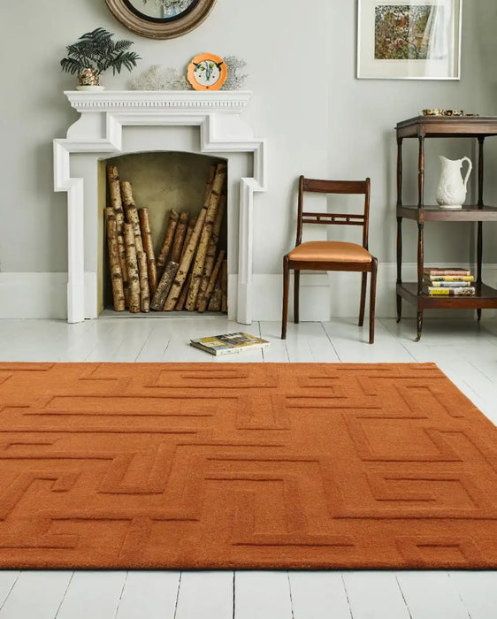 Asiatic maze asiatic rust Orange Living Room Wool Rug.
