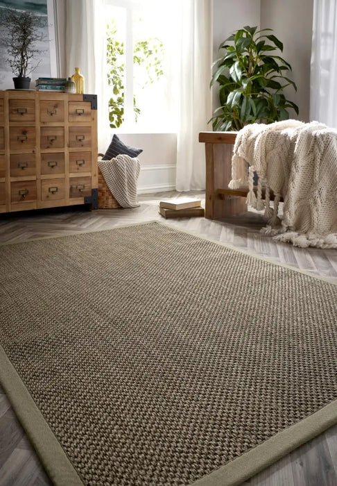 Origins origins sisal sage green with sage green border Green Living Room Natural Fibre Rug.
