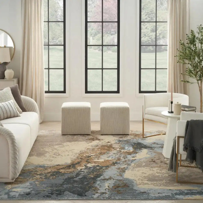 Nourison silk shadows sha23 beige blue Blue, Beige Living Room Rug.