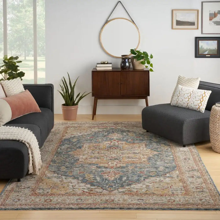 Nourison sahar shr06 ivory blue Blue, Ivory Living Room Moroccan Rug.