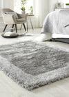 Origins shimmer border silver Grey Living Room Shaggy Rug.