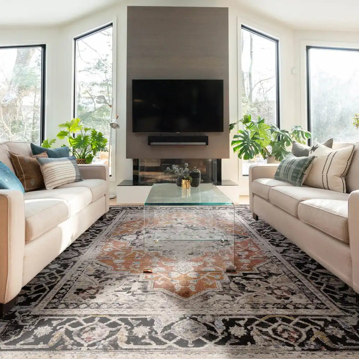 Asiatic sovereign terracotta medallion 04 Orange Living Room Flat Weave Rug.