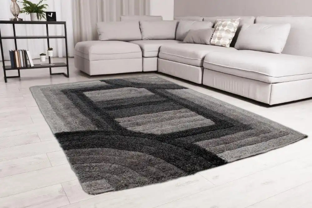 Rug Style 3d ultimate shaggy trellis anthra Grey Living Room Geometric Rug.