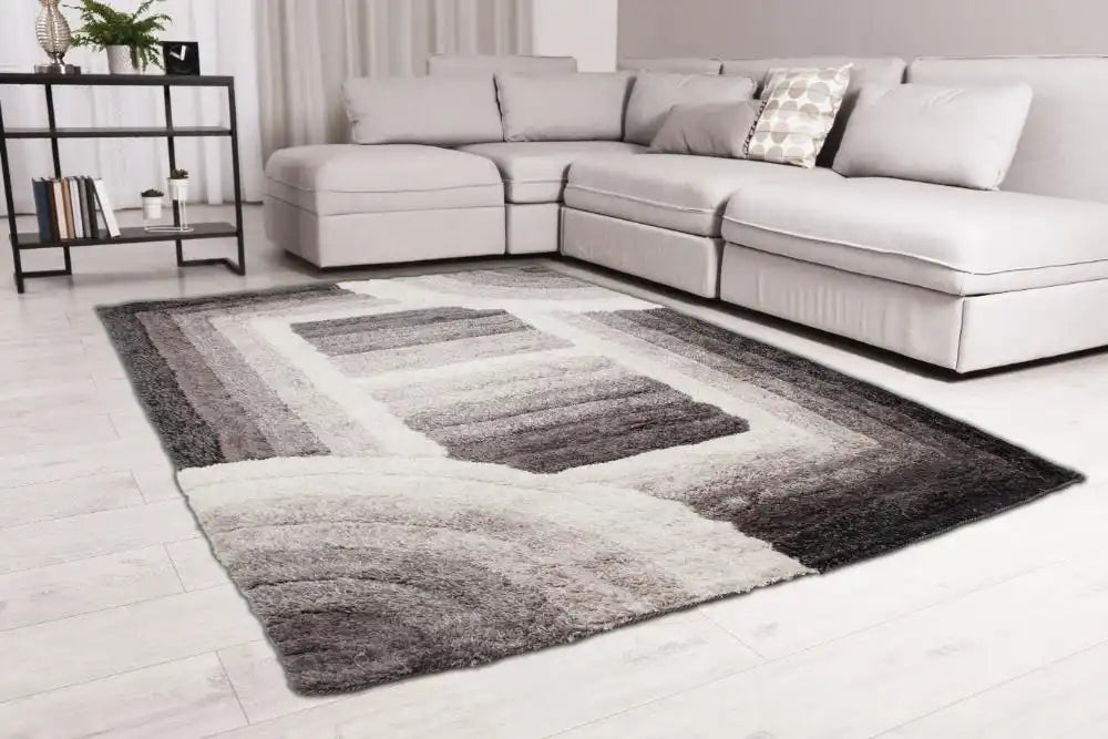 Rug Style 3d ultimate shaggy trellis grey Grey Living Room Geometric Rug.